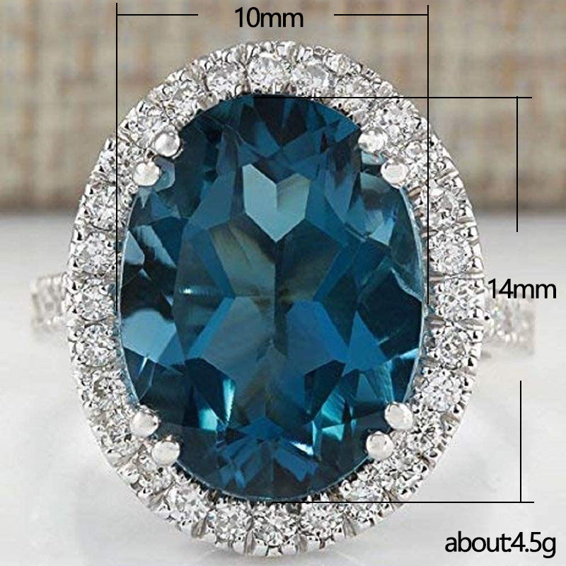 Elegant Ladies Egg Shape Peacock Blue Zircon Ring