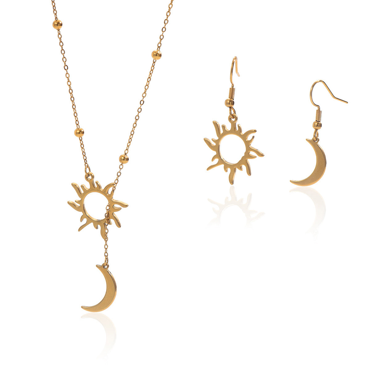 18K Gold Plated Sun  Moon Jewelry Set Hypoallergenic Necklace  Earrings