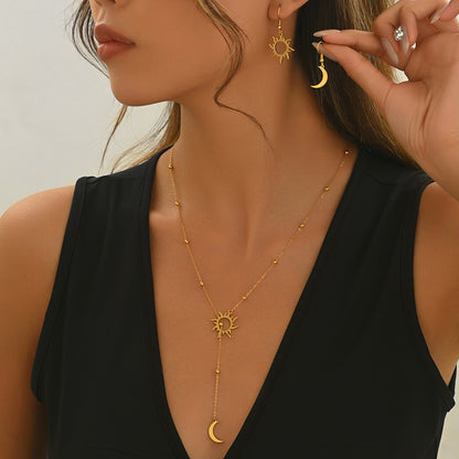 18K Gold Plated Sun  Moon Jewelry Set Hypoallergenic Necklace  Earrings