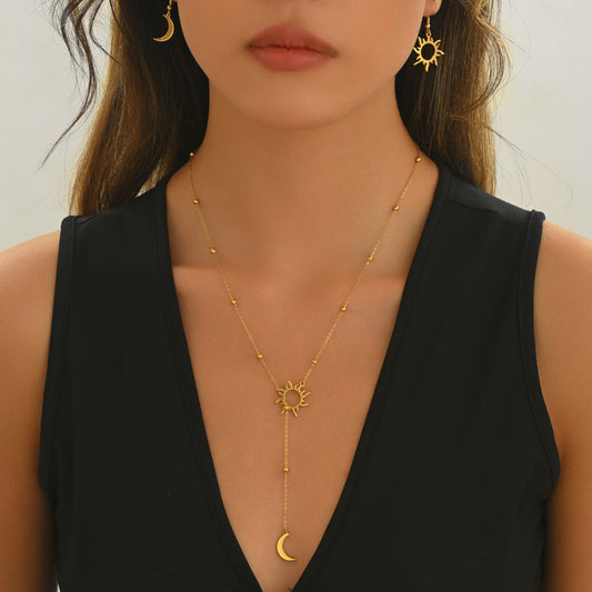 18K Gold Plated Sun  Moon Jewelry Set Hypoallergenic Necklace  Earrings