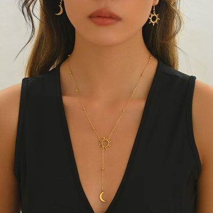 18K Gold Plated Sun  Moon Jewelry Set Hypoallergenic Necklace  Earrings