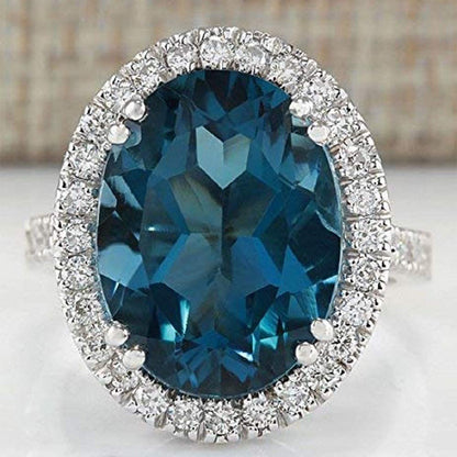 Elegant Ladies Egg Shape Peacock Blue Zircon Ring