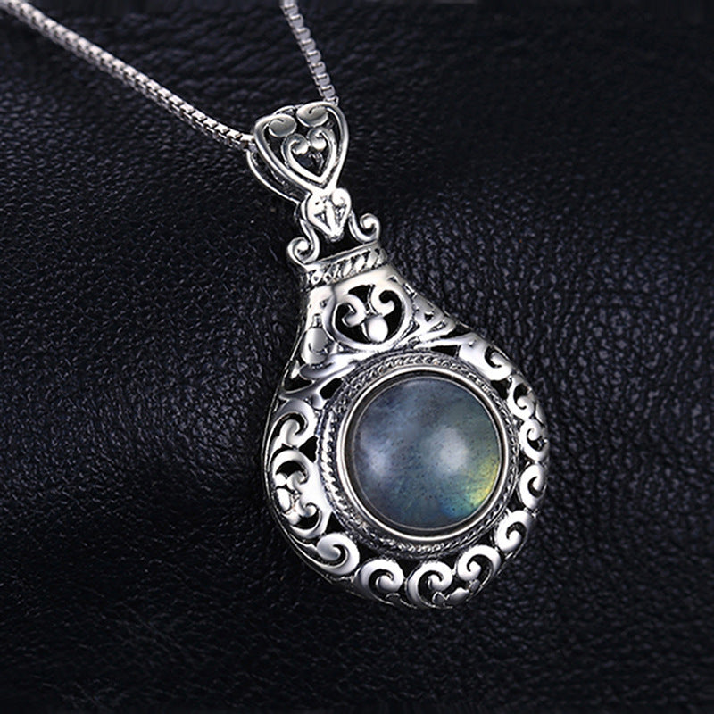 Women's Fashion Grey Blue Glitter Labradorite Necklace