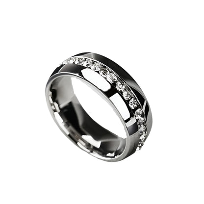 Stainless Steel Single Row Diamond Finger Ring