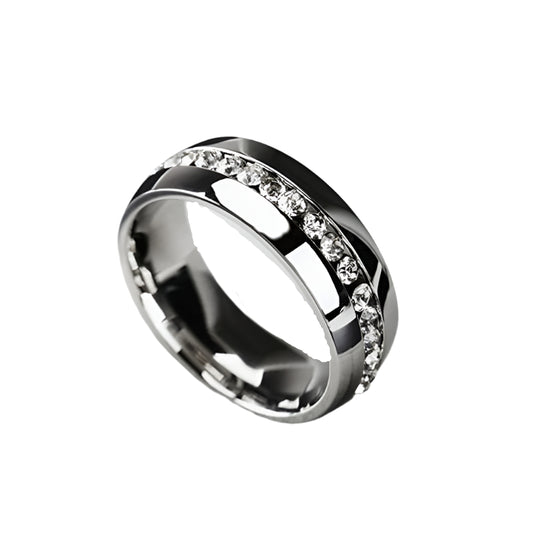 Stainless Steel Single Row Diamond Finger Ring