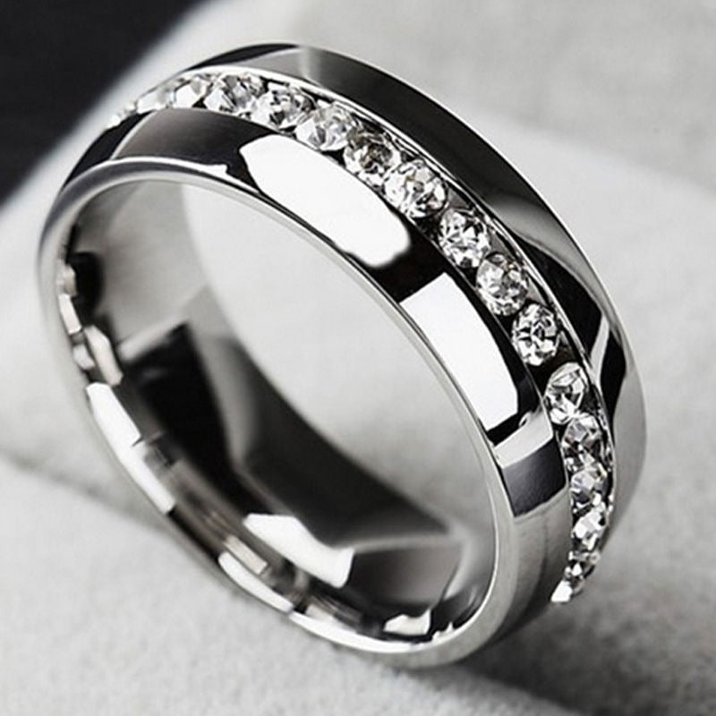 Stainless Steel Single Row Diamond Finger Ring