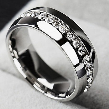 Stainless Steel Single Row Diamond Finger Ring