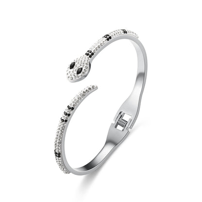 Green Eyed Snake Stainless Steel Micro-Set Diamond Bracelet