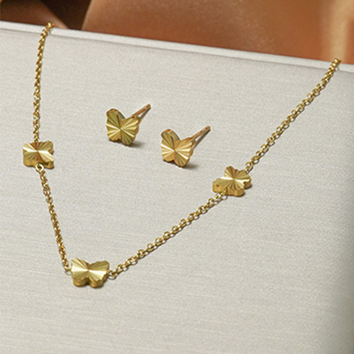 Stainless Steel 18K Gold-Plated Jewelry Set