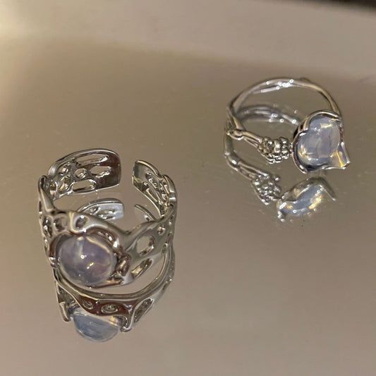 White Crystal Opal Vintage Adjustable Ring