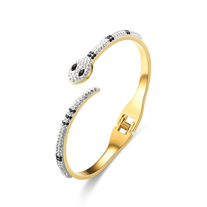 Green Eyed Snake Stainless Steel Micro-Set Diamond Bracelet