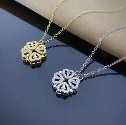 Magnetic Folding Heart Shaped Four Leaf Clover Pendant Love