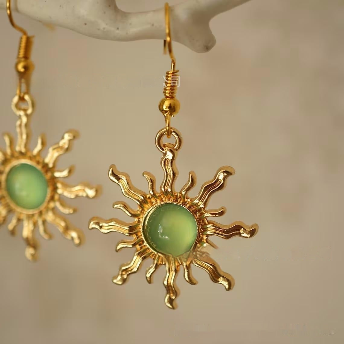 Cold Gold And Light Green Acrylic Sun Earrings