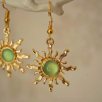 Cold Gold And Light Green Acrylic Sun Earrings