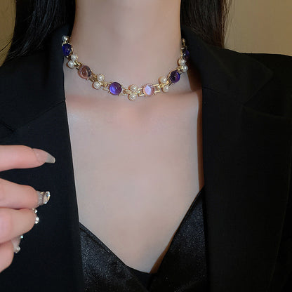 Silver Needle Pearl Round Studs Necklace Suit